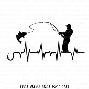 Fischen Herzschlag SVG, Fliegenfischen EKG Png, Schnittdateien, Auto Styling Aufkleber Silhouette digitaler Download Clipart, unbegrenzte kommerzielle Nutzung.