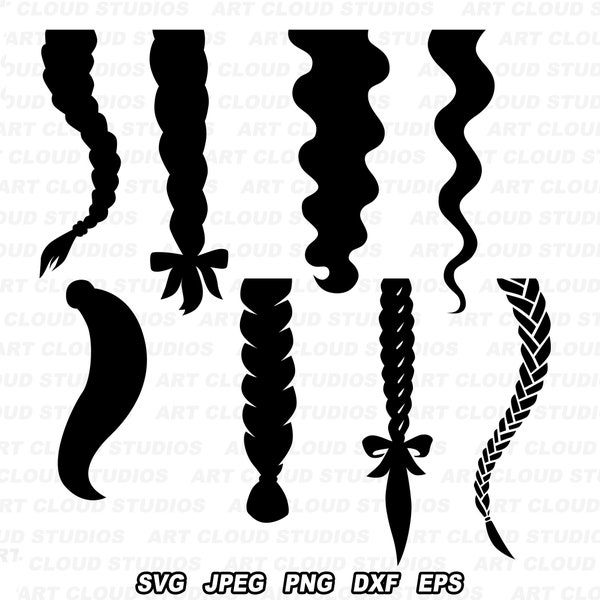 Hair Braided SVG, Hair Braided Hair Silhouette Cut Files, Hair Braids PNG, Hair Pony Tail Bundle, Digital Download, Clipart, Commercial Use