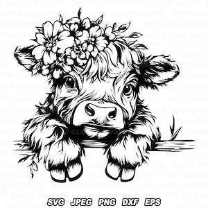 Vache Highland SVG, Png de veau, fichiers coupés animaux de la ferme, Silhouette en téléchargement numérique des cliparts, Laser, usage commercial illimité.