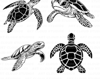 Turtle SVG, Sea Turtles Png, Tortoise Cut Files, Tropical Ocean Silhouette Digital Download Clipart Laser, Unlimited Commercial Use.