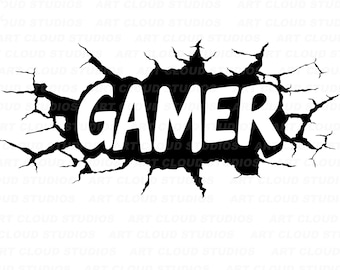 Gamer SVG, Gamer Room Wall Art Png, Cut Files, Break Through Wall Silhouette Digital Download Clipart Laser, Unlimited Commercial Use.