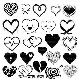 Corazones SVG, paquete de corazones Png, archivos de corte de San Valentín, descarga digital de silueta, láser, uso comercial ilimitado.