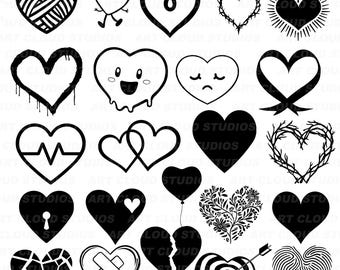 Hearts SVG, Heart Bundle Png, Valentines Cut Files, Silhouette Digital Download Clipart, Laser, Unlimited Commercial Use.