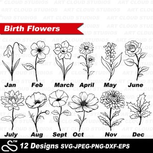Geburtsmonat Blume SVG, Blumen SVG Bundle, Florals svg, Geburtsmonat Blumen, Wildblumen svg, Blume PNG Clipart, digitaler Download Schnittdateien