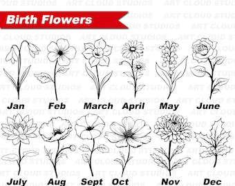 Birth Month Flower SVG, Flowers SVG Bundle, Floral svg, Birth Month Flowers, Wildflower svg, Flower PNG Clipart, Digital Download Cut Files