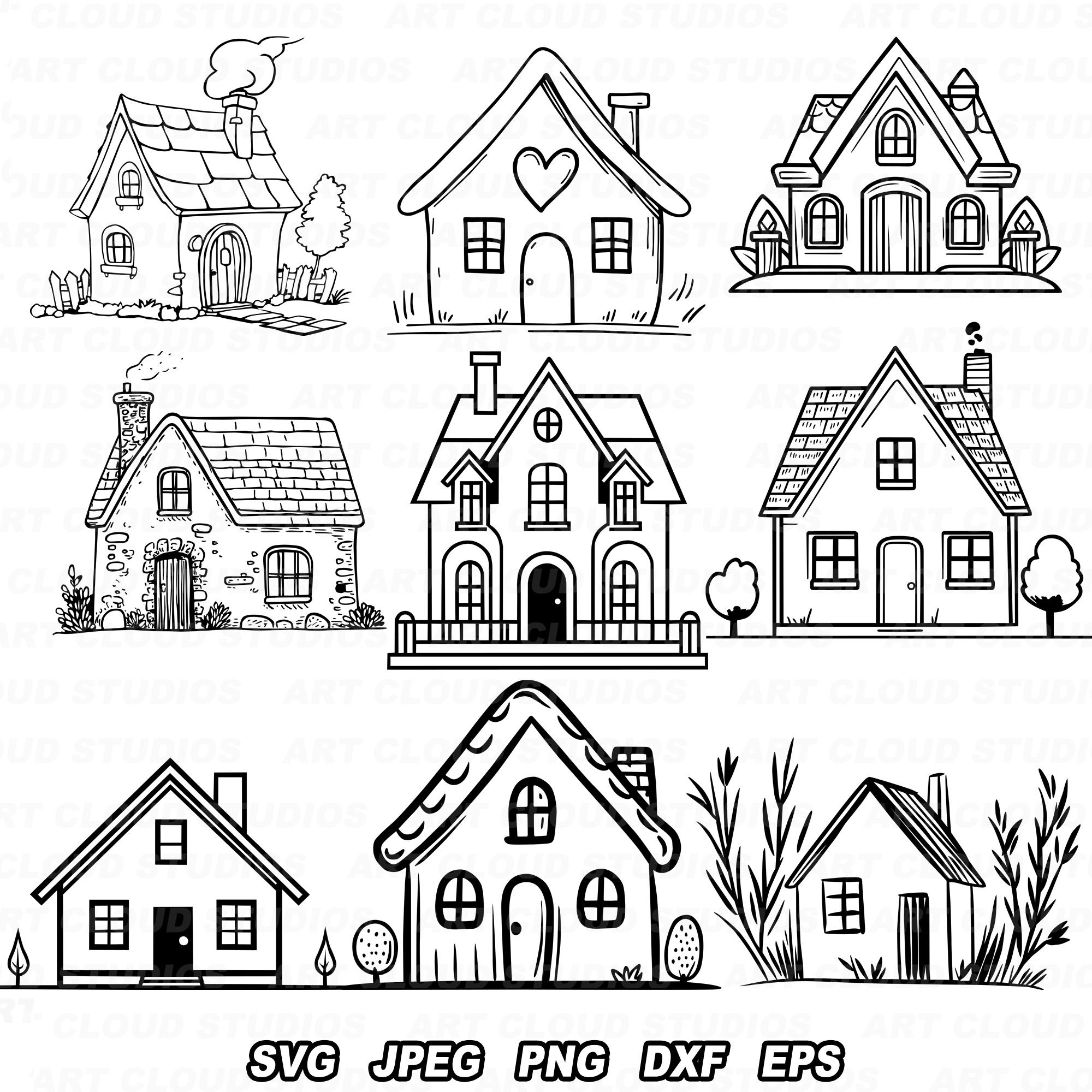 Houses SVG, House Png, Tiny House Bundle Cut Files, Silhouette Digital Download Clipart, Laser, Unlimited Commercial Use.