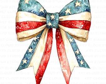 Coquette Bow American PNG, 4th of July Sublimation Clip Art, Freedom USA Bow Png, United States Flag Ribbon, Unlimited Commercial Use.