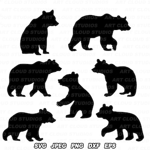 Maman ours SVG, papa ours Png, fichiers de coupe bébé ours, percer le mur Silhouette téléchargement numérique des cliparts au laser, usage commercial illimité.