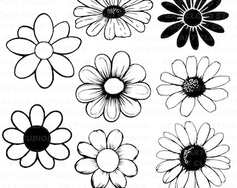 Daisy SVG, Daises Png, Flower Cut Files, Floral Silhouette Digital Download Clipart, Jpeg Dxf Eps, Laser, Unlimited Commercial Use.