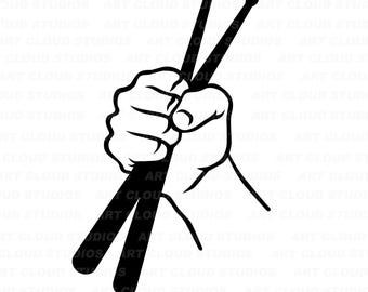 Hand Holding Drum Sticks SVG, Drummer Png, Drums Cut Files, Drumstick Silhouette Digital Download Clipart, Laser, Unlimited Commercial Use.