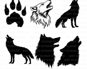 Wolf SVG Bundle, Howling Wolves Png, Wolf Paw Cut Files, Silhouette Digital Download Clipart Laser, Unlimited Commercial Use.