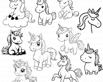 Unicorns SVG Bundle, Girls Unicorn Png, Cut Files, Kawaii Unicorn Silhouette Digital Download Clipart Laser, Unlimited Commercial Use.