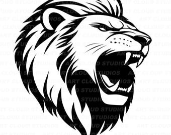 Roaring Lion SVG, Lion Png, Cut Files, Lion Head Silhouette Digital Download Clipart, Sublimation, Laser, Unlimited Commercial Use.