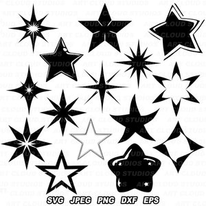 Sterne SVG-Schnittdateien, funkelt Silhouette Clipart, Twinkle SVG, heller Stern PNG, Sparkle Bundle, digitaler Download, Silhouette kommerzielle Nutzung