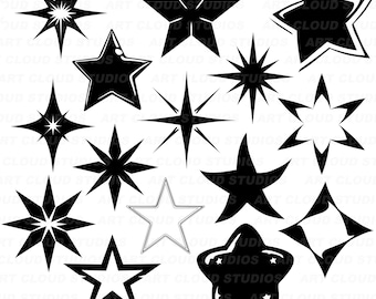 Stars SVG Cut Files, Sparkles Silhouette Clipart, Twinkle SVG, Bright Star PNG, Sparkle Bundle, Digital Download, Silhouette Commercial Use