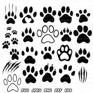Bundle SVG empreinte, empreinte de patte de chien Png, fichiers coupés, silhouette de pied de chiot en téléchargement numérique des cliparts au laser, usage commercial illimité.