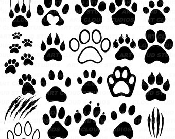 Footprint SVG Bundle, Dog Paw Print Png, Cut Files, Puppy Foot Silhouette Digital Download Clipart Laser, Unlimited Commercial Use.