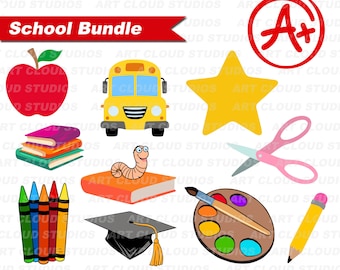 Back to School SVG Bundle, School Clipart Set PNG, School Supplies SVG, Teacher svg, Cut Files Digital Download, Commercial Use, Jpeg Dxf