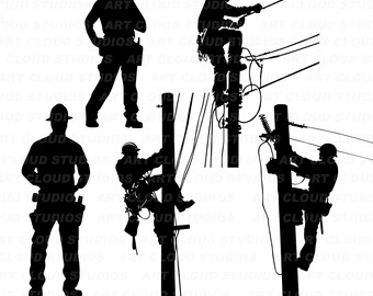 Lineman SVG, Power Lineman Room Wall Art Png, Electrician Cut Files, Silhouette Digital Download Clipart Laser, Unlimited Commercial Use.
