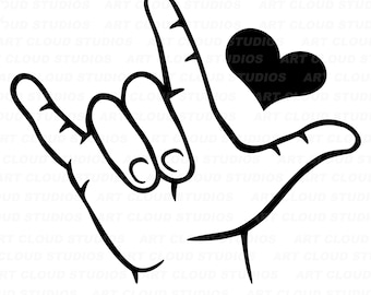 I Love You Hand Sign SVG, Sign Language Png, Cut Files, Heart ASL Silhouette Digital Download Clipart, Laser, Unlimited Commercial Use.