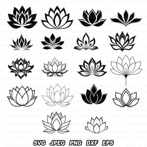 Lotus SVG, lotusbundel png, bloem gesneden bestanden, Namaste silhouet digitale download clipart laser, onbeperkt commercieel gebruik.