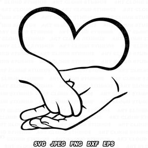May include: A black and white line drawing of a human hand and a paw shaking hands inside a heart shape.