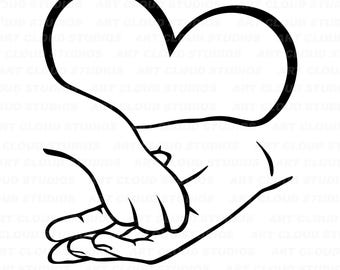 Paw and Hand SVG, Dog Paw Handshake Png, Cut Files, Pet Love Silhouette Digital Download, Heart Clipart Laser, Unlimited Commercial Use.