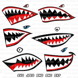 Shark Mouth SVG, Shark Mouth Cut-bestanden, bommenwerper tijgers haai mond svg, digitale download, commercieel gebruik, vliegende tijgers haai mond svg