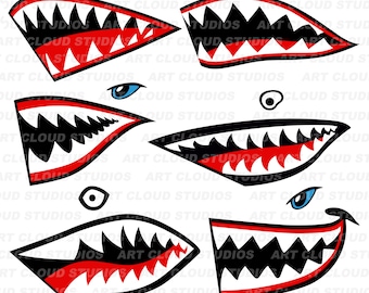 Shark Mouth SVG, Shark Mouth Cut Files, Bomber tigers shark mouth svg, Digital Download, Commercial Use, Flying tigers shark mouth svg
