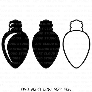 May include: Three black and white outline images of Christmas lights. The lights are in the shape of a teardrop with a rounded top. The first two lights are filled in black, while the third light is an outline.