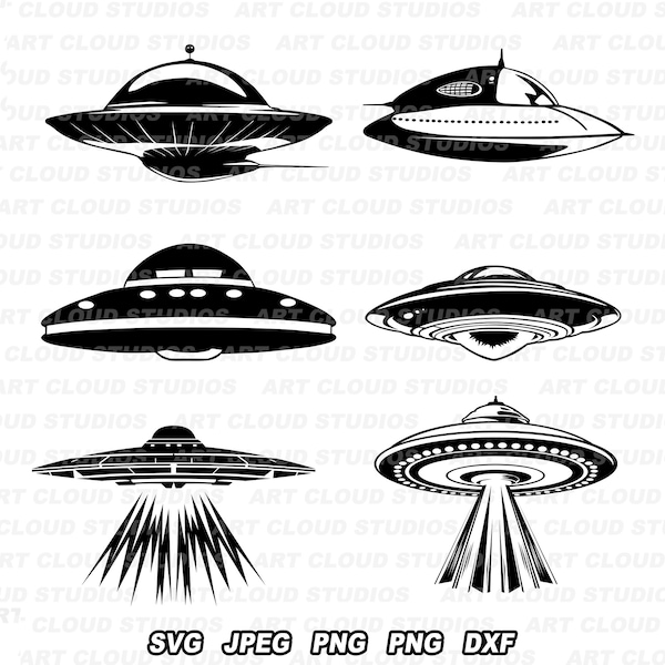 UFO SVG Cut File, UFO Silhouette, Flying Saucer png, Spaceship svg, Alien Ship Digital Download, Clipart, Commercial Use