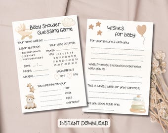 Cute Baby Shower Card | Baby Shower Game | Guessing Game Printable | Fun Shower Cards| Gender Neutral | Instant Download | PDF | Beige Baby