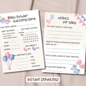 Jeu de devinettes et souhaits pour baby shower | Prédictions bébé imprimable | Cartes de jeux de société pour bébé | Activité amusante sous la douche | Téléchargement instantané | PDF