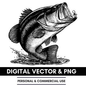 Black Bass Fishing | SVG JPG PNG | Bass Download | Big Mouth Bass Design | Bass Fishing Print | Sublimation | Fisherman | Largemouth Bass