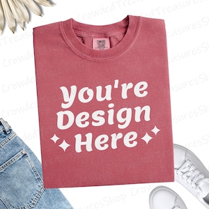 Comfort Colors 1717 Crimson Shirt Mockup | Digital T-Shirt Flat Lay | Unisex Tee Mockup | C1717 Mockup PNG JPEG | Blank Tee Template