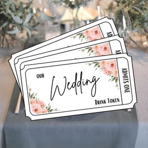 Ficha para bebida - Floral rosa - Descarga digital - Boda