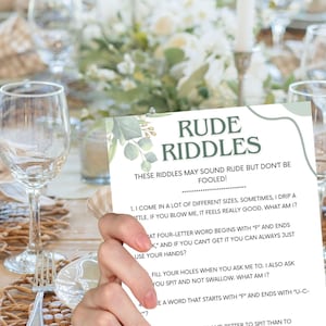Hen Do Rude Riddles Rude Riddles - Hen Party Games - Bachelorette Party - Sage Green Theme ...