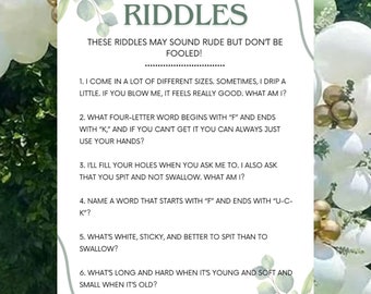 Hen Do Rude Riddles Rude Pictionary - Hen Party Games - Bachelorette Party - Sage Green ...
