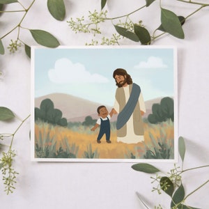 Walking with Christ- Little Boy with Brown Skin, Matte Art Print