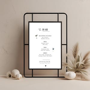 Minimalist Wedding Bar Menu Sign Template, Simple Wedding Bar Menu, Modern Wedding Drink Sign Printable, Editable The Bar Sign Canva WED01