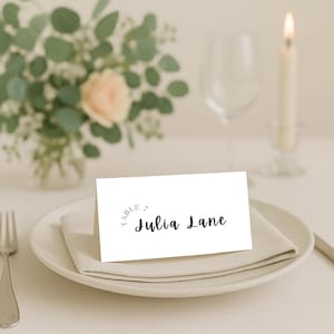 Minimalist Wedding Place Card Template, Foldable Table Name Card Printable, Guest Tag, Dinner Party Seating Card, Canva Template - WED01