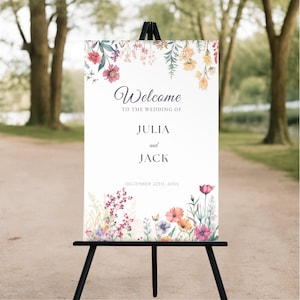 Wedding Welcome Wildflower Sign Template, Boho Floral Board, Editable Printable Decor for Your Ceremony, Canva Printable Poster - WED06