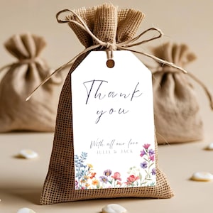 Wildflower Wedding Favor Tag Template, Printable Thank You Tag, Boho Floral DIY Gift Tag for Bridal Shower, Editable Canva Template - WED06