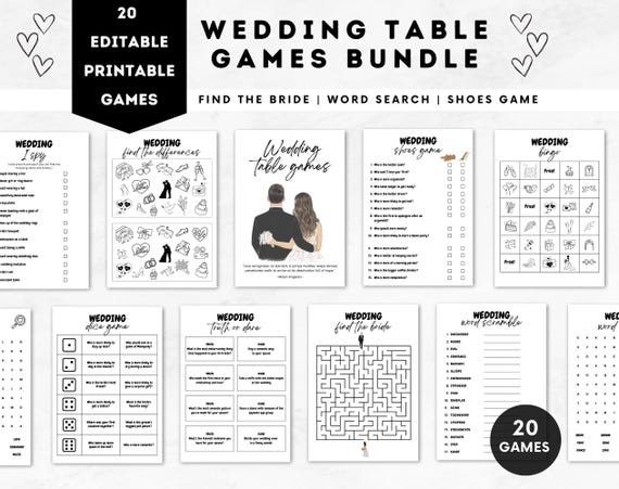 Wedding Table Games. Wedding Reception Games. Wedding Game Bundle. Wedding Activities. Wedding Guest Crossword. Ice Breaker Wedding Games.