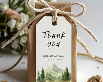 Rustic Mountain Wedding Favor Tags, Evergreen Tree Gift Tags (Digital Download) - WED03