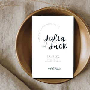 Minimalist Wedding Program Canva Template, Folded Church Ceremony Card, Editable Timeline, Modern Order of Service, Instant Download - WED01