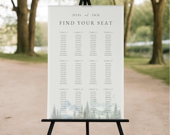 Mountain Theme Wedding Seating Chart, Custom Rustic Decor, Editable Adventure Sign, Table Number Template, Canva Instant Download - WED02