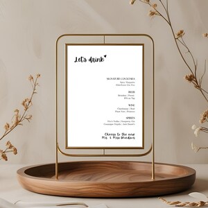 Minimalist Wedding Bar Menu, Editable Drink Sign Template, Modern Cocktail Menu Card, Printable Black & White Canva Wedding Decor - WED01