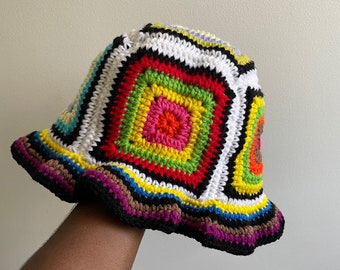 Crochet Rainbow Bucket Hat