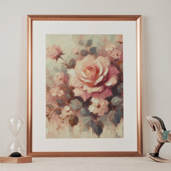 Vintage Rose Abstract Wall Art / Digital Downloadable Printable Botanical Muted Rose